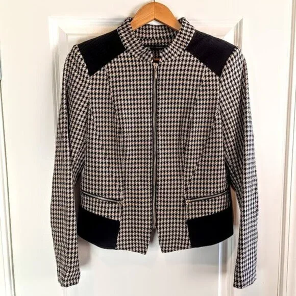 White House Black Market Houndstooth Full Zip Blazer Jacket - Picture 1 of 8